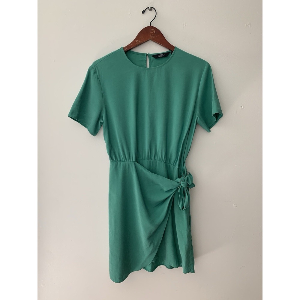 & Other Stories Kelly Green Mini Dress 8 Shirt Sleeve Wrap Detail Short Summer